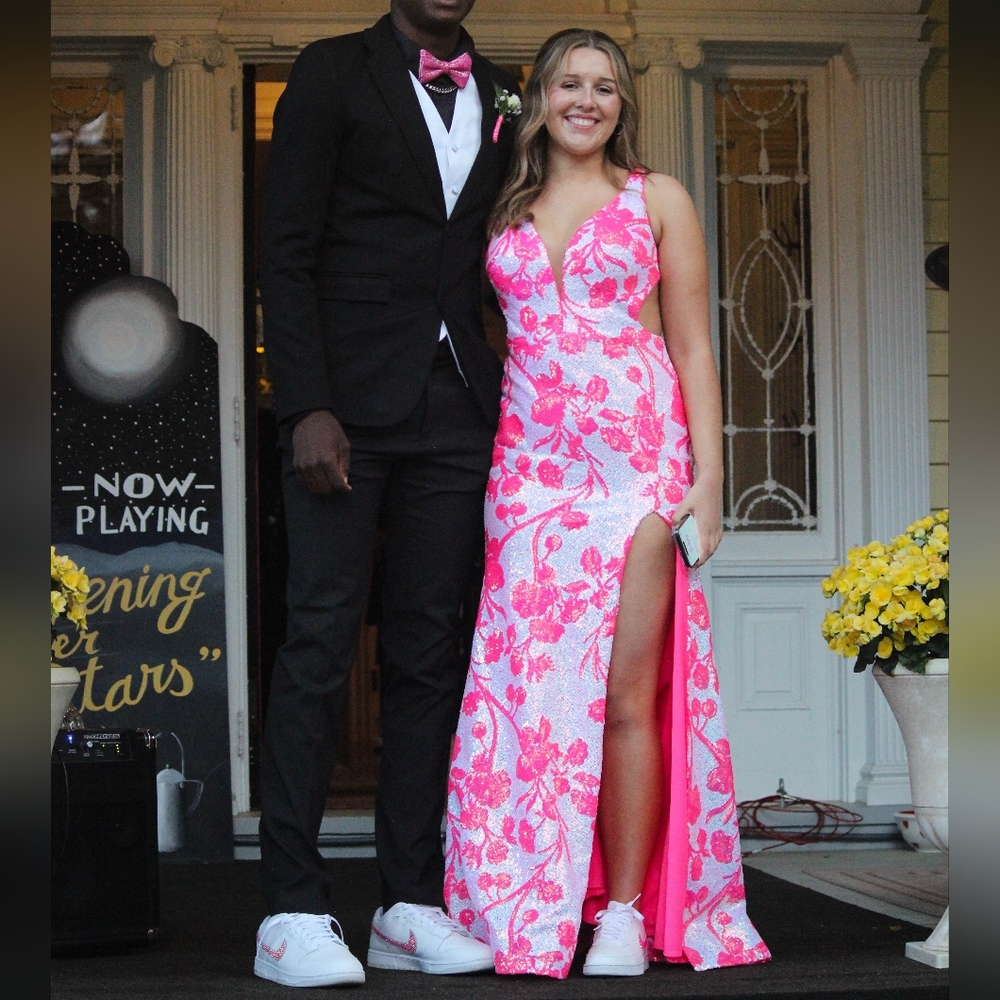 Elegant Pink Floral Prom Dress